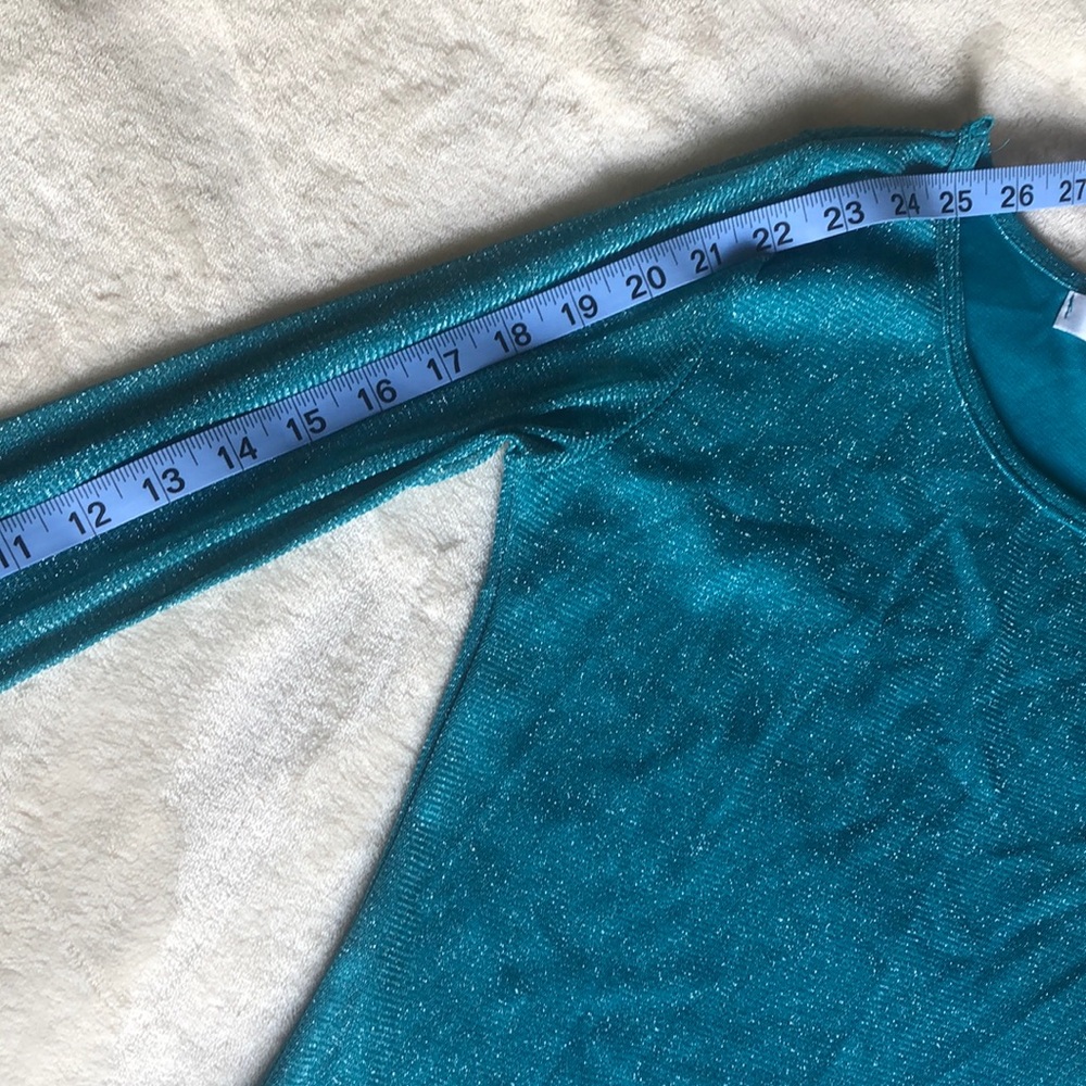 β¬οΈ % OFF Icecapades XS S SM Sheer Long sleeve sparkle Teal blouse dress shirt - Picture 8 of 8